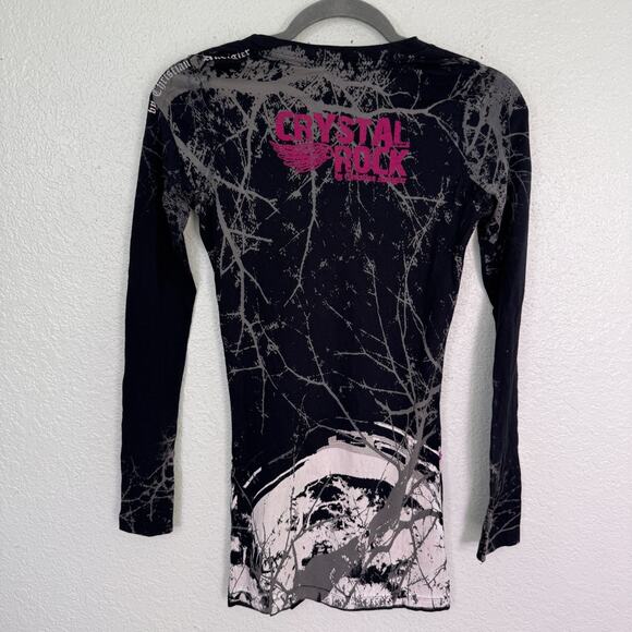 Christian Audigier Crystal Rock Top Womens XS Crane Blossom Y2K Tunic Shirt Tee - Picture 2 of 12
